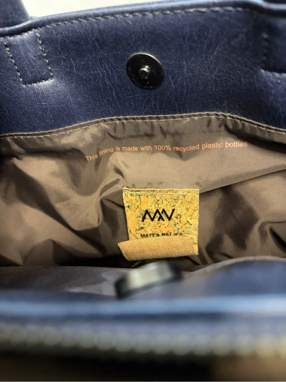 Matt & Nat Vegan Leather Navy Work Tote Shoulder Bag Adjustable Strap